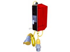 110v LED LINKABLE BULKHEAD LIGHT WITH RED LENS WITH INPUT & OUTPUT LEADS & PLUG & COUPLER